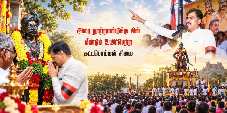 அரை நூற்றாண்டுக்கு பின் மீண்டும் உயிர்பெற்ற  கட்டபொம்மன் சிலை